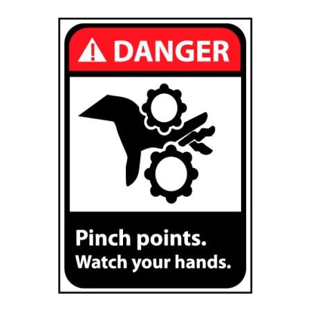 National Marker Co Danger Sign 14x10 Rigid Plastic - Pinch Points Watch Your Hands DGA19RB